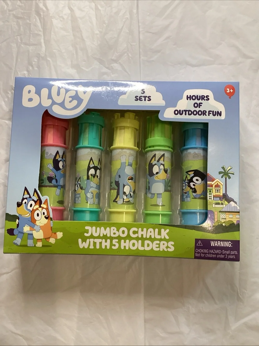 Disney Bluey Jumbo Chalk Set with Pink, Teal, Yellow, Green, Blue Holders